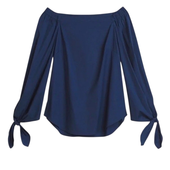 White House Black Market Tops - White House Black Market Navy Off-Shoulder Tie-Sleeve Top